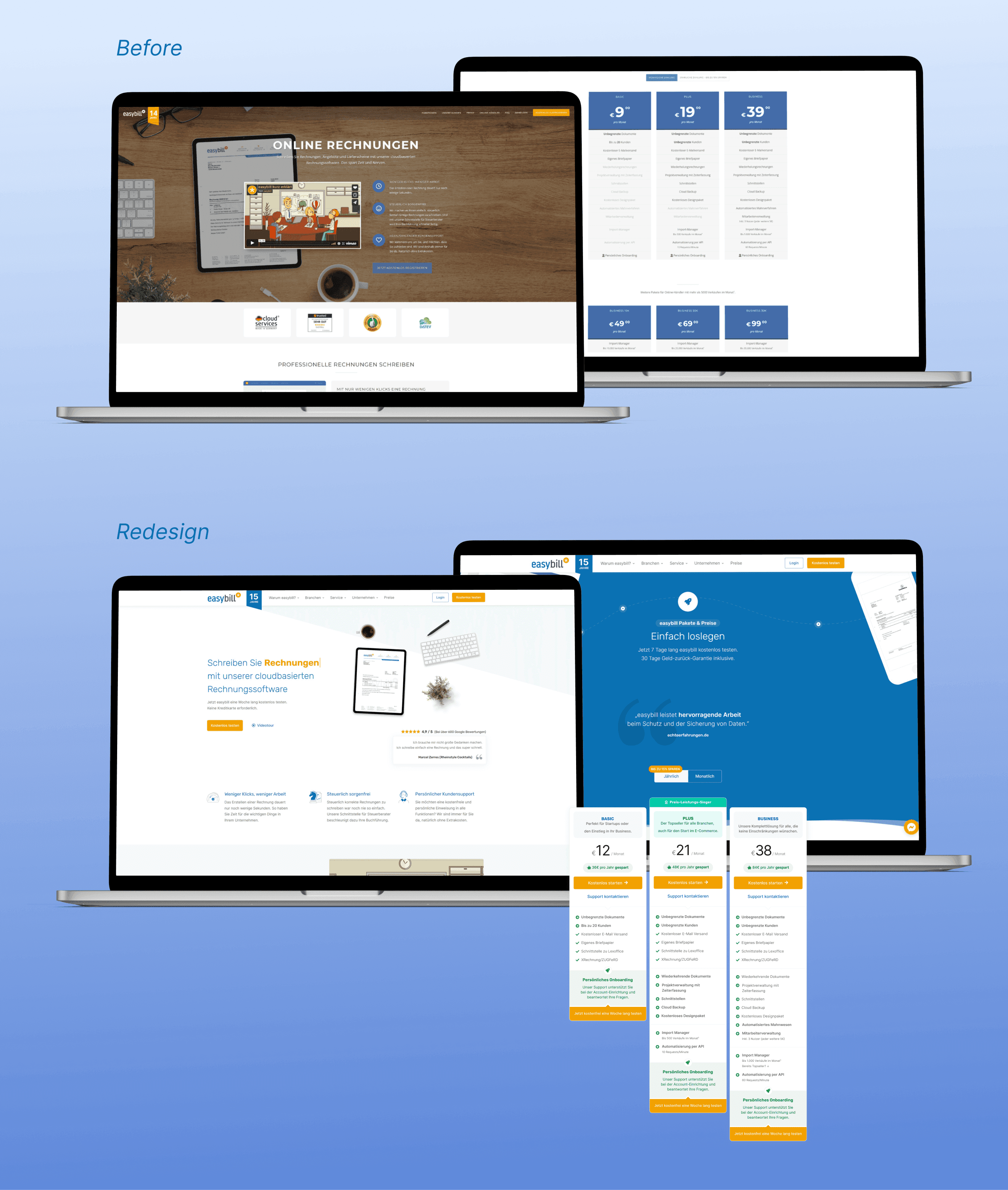 Before and After: Redesign of easybill's corporate website