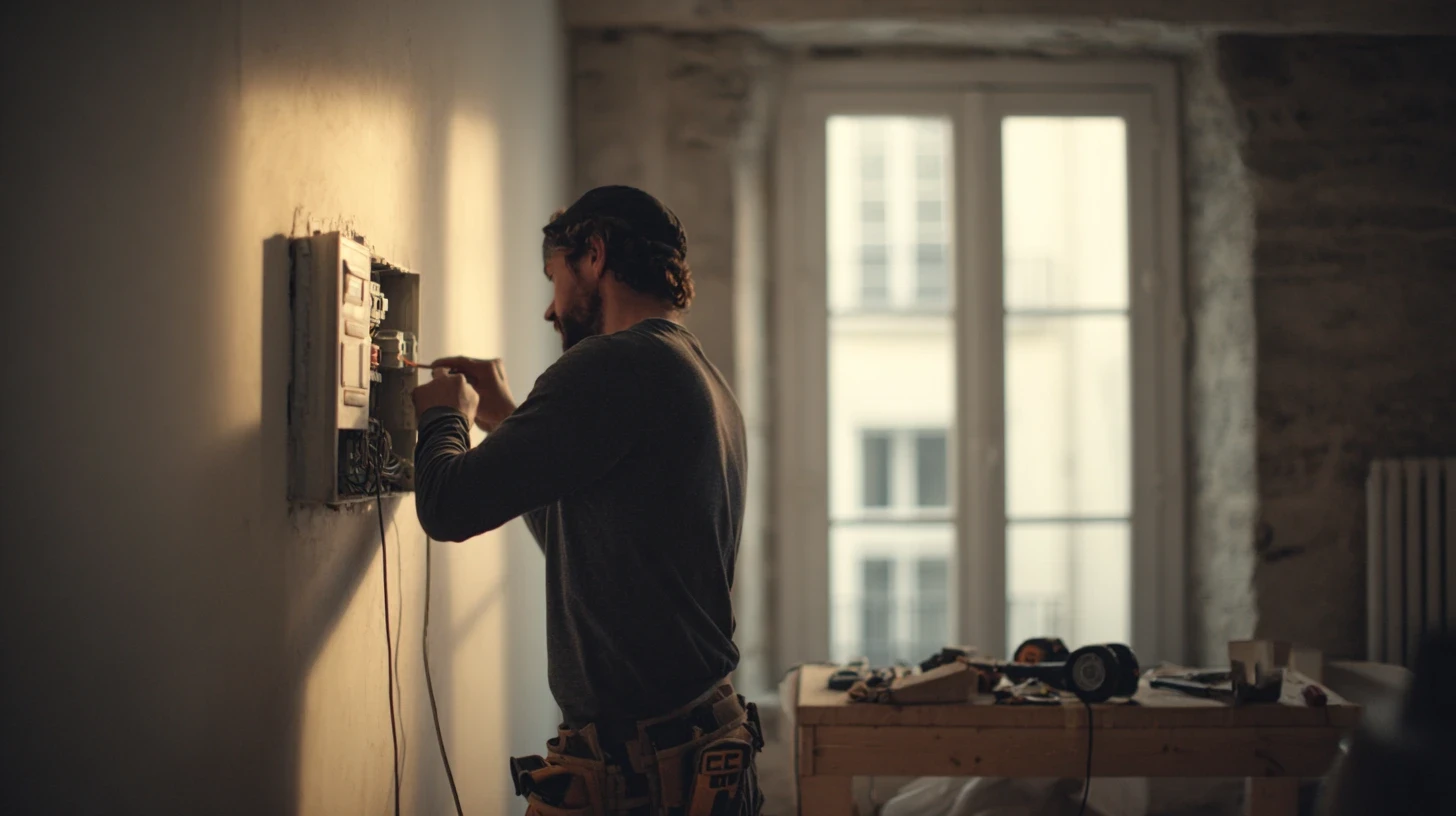 Électricien en train de rénover un tableau électrique dans une maison à Gaillac — intervention MODELEC dans le Tarn