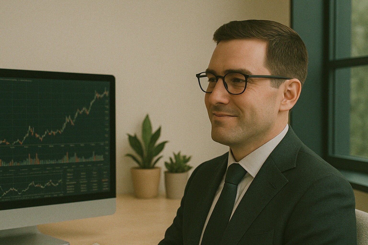A photo of a happy investment professional.