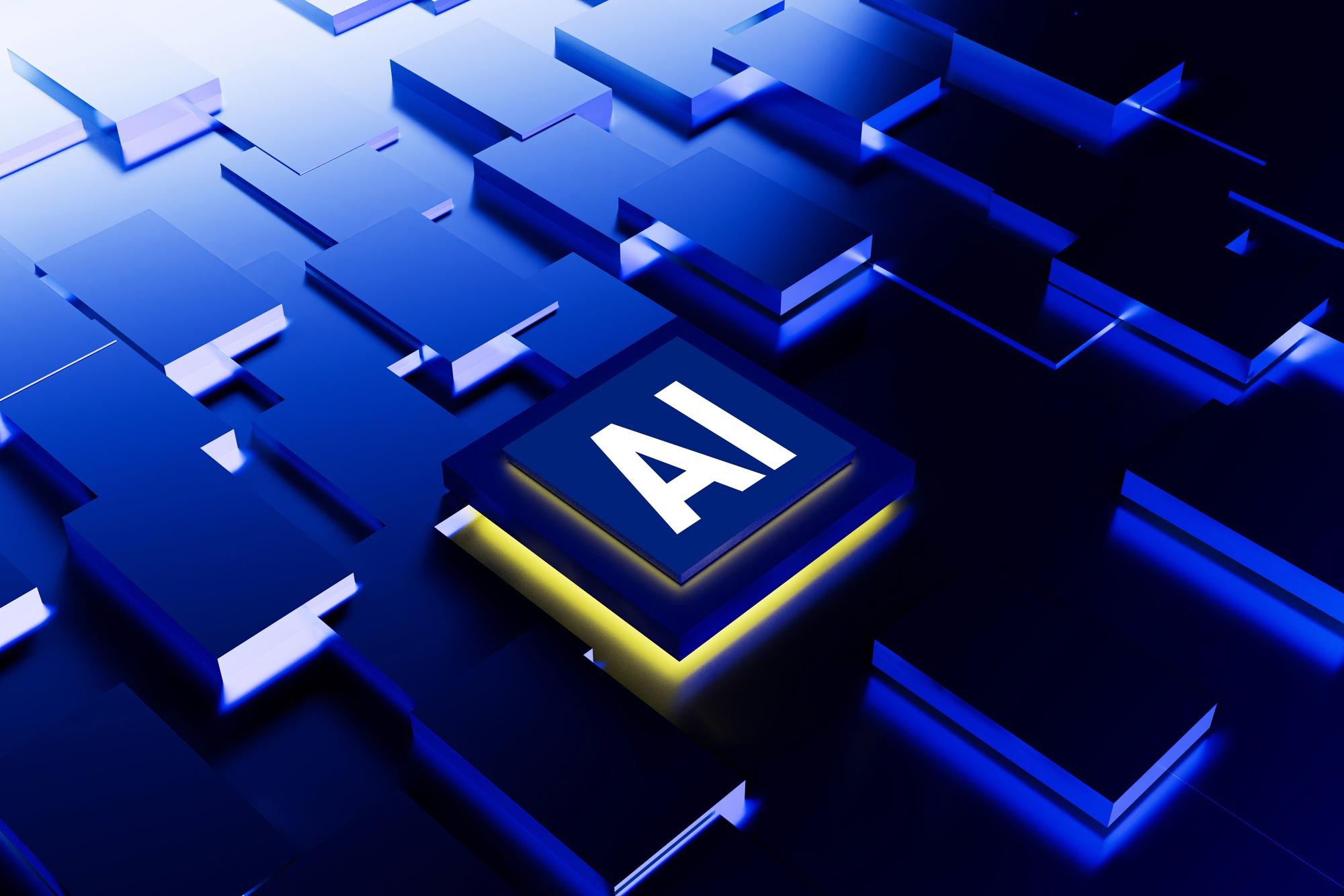 Symbolbild: Dreidimensionale AI-Buchstaben auf blauem Hintergrund