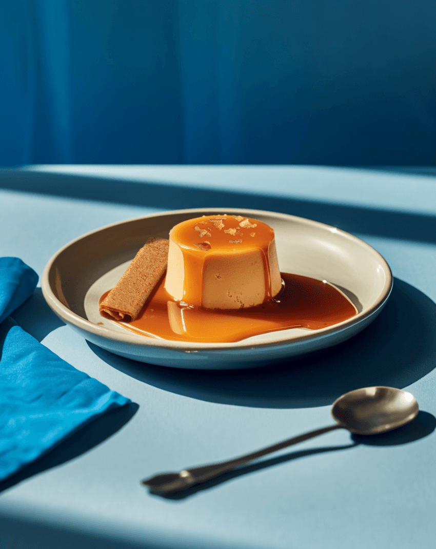 Photo issu d'un shooting montrant un flan avec un busicuit Gavottes