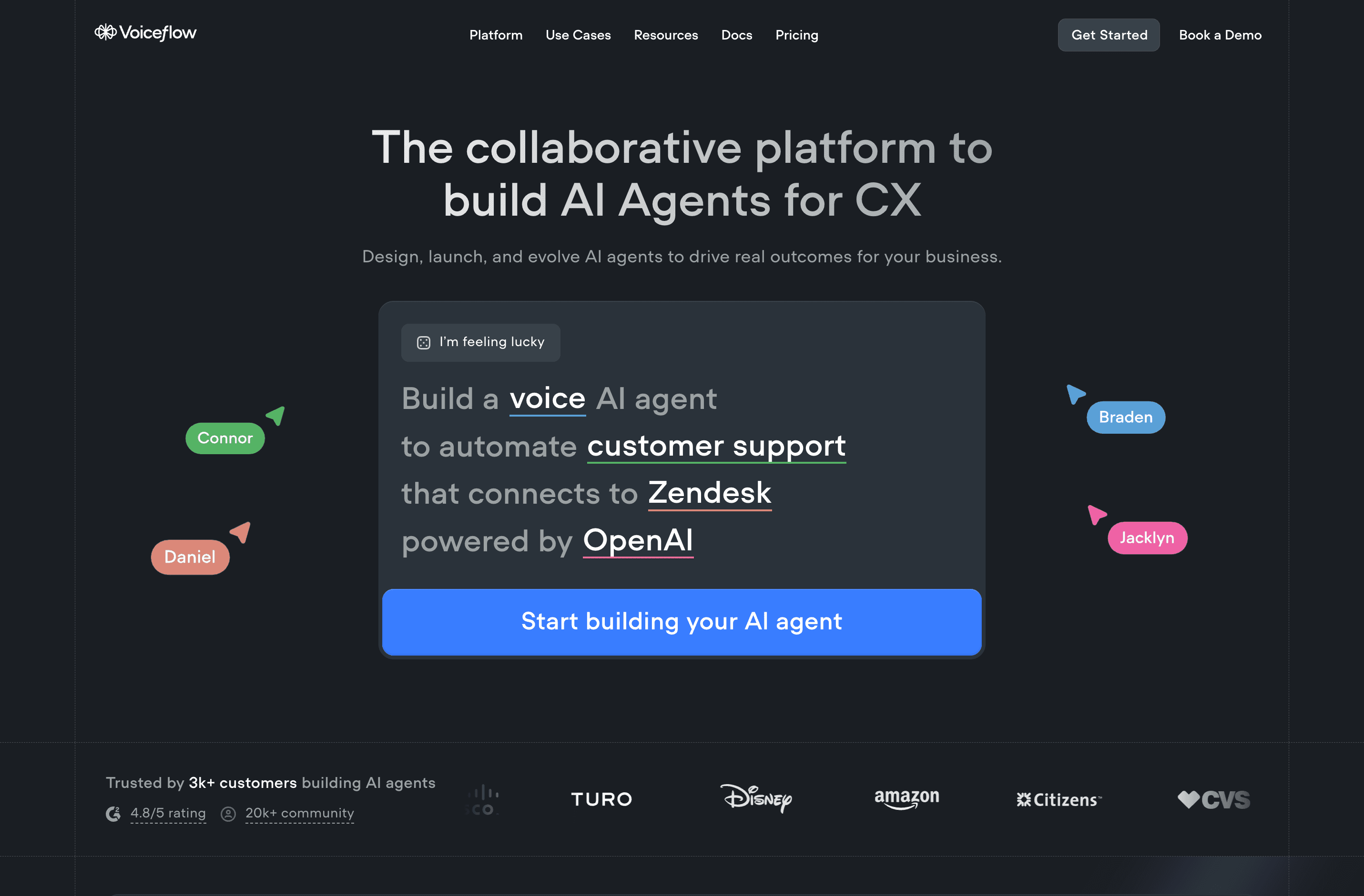 voiceflow client home page