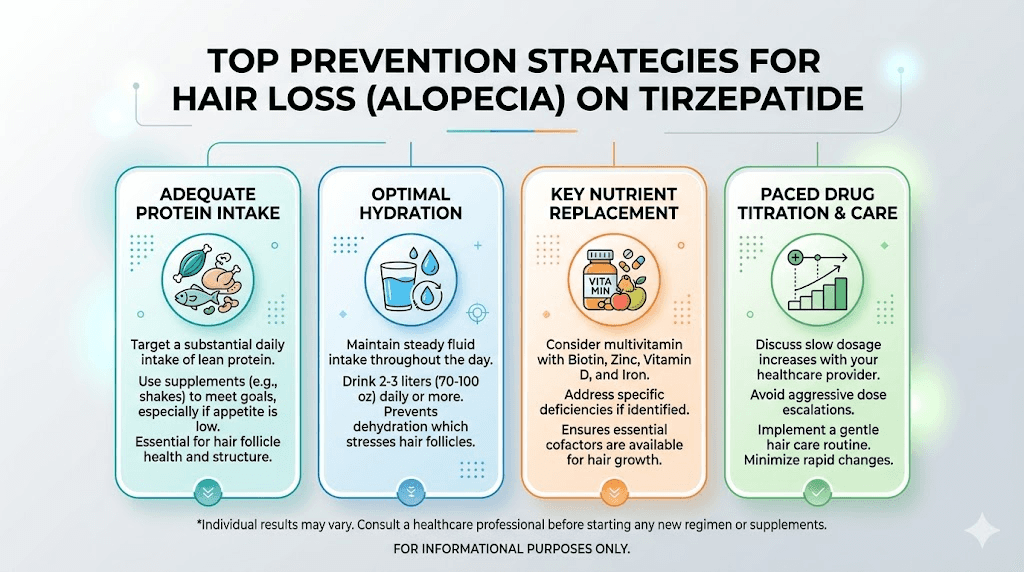 Hair loss prevention strategies for tirzepatide users infographic