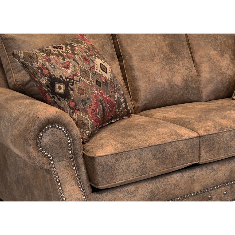 Made in USA rustic sofa with a classic buckskin fabric, combining comfort and style for a warm, homely feel.