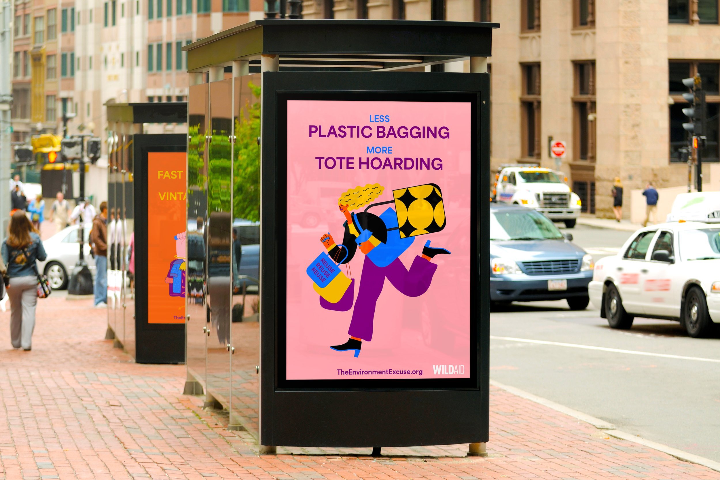 Streetside billboard with flyposters of the Batch.Works brand and illustrations