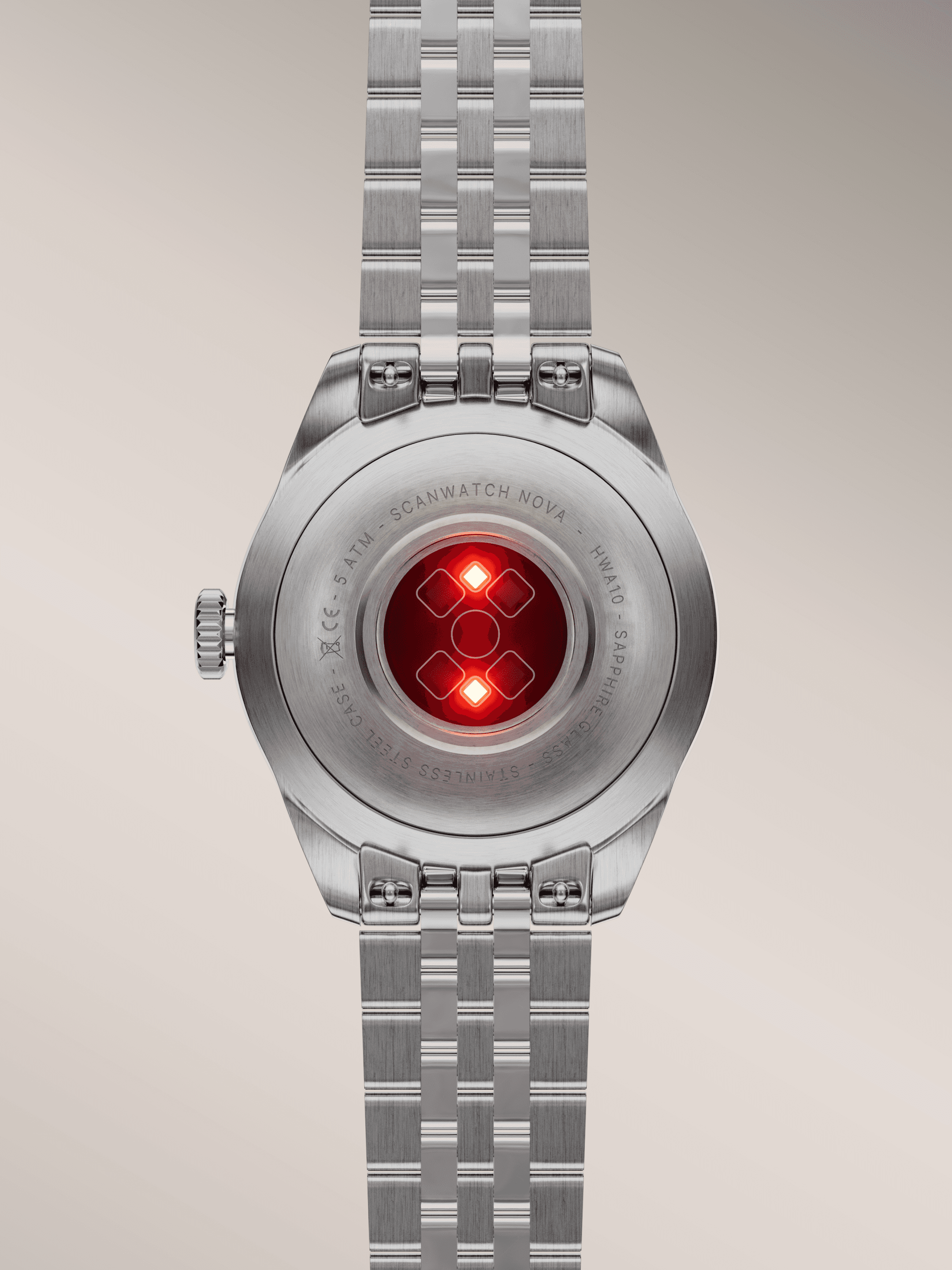 Technical product render of Nova Brilliant back sensors, highlighting advanced health-tracking technology.