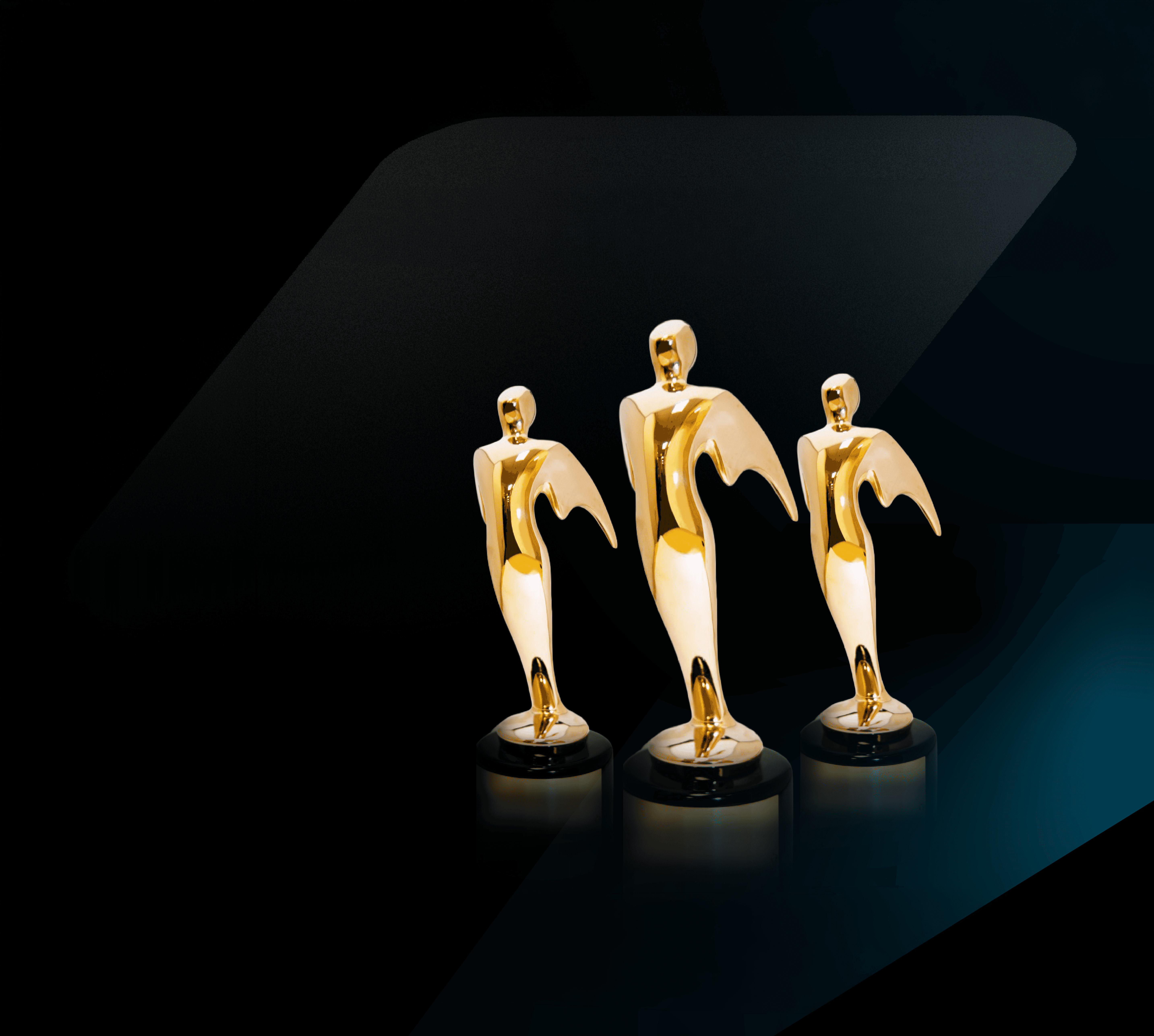 Three gold Telly Awards statues for National Medal of Honor Grand Opening