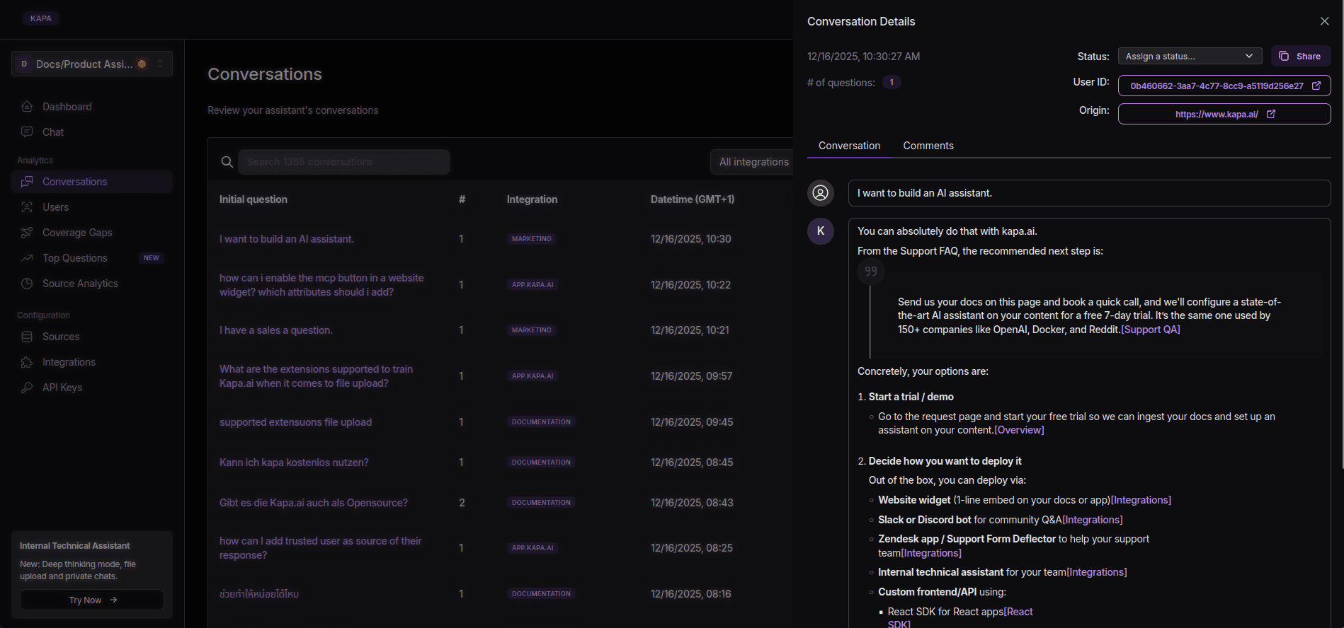 a specific conversation in Kapa