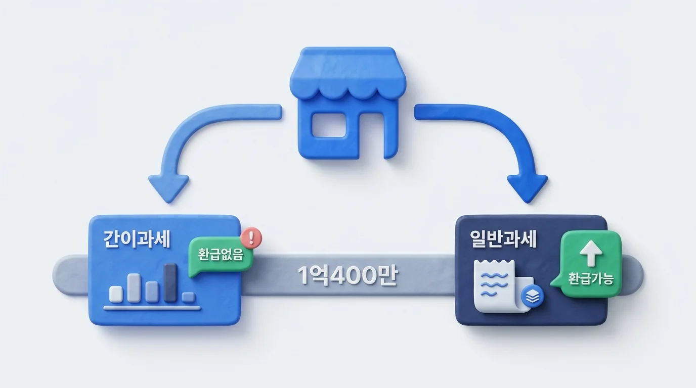 간이과세와 일반과세의 세율·환급 차이를 비교한 도해