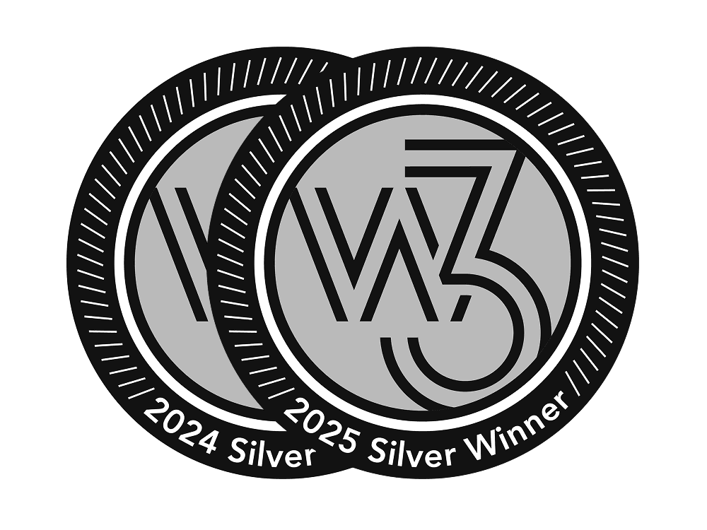 Two emblems for silver W3 award wins: one for 2024 and one for 2025.
