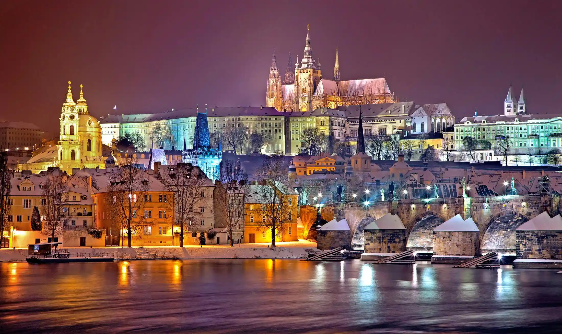 prague castle at night in czechia