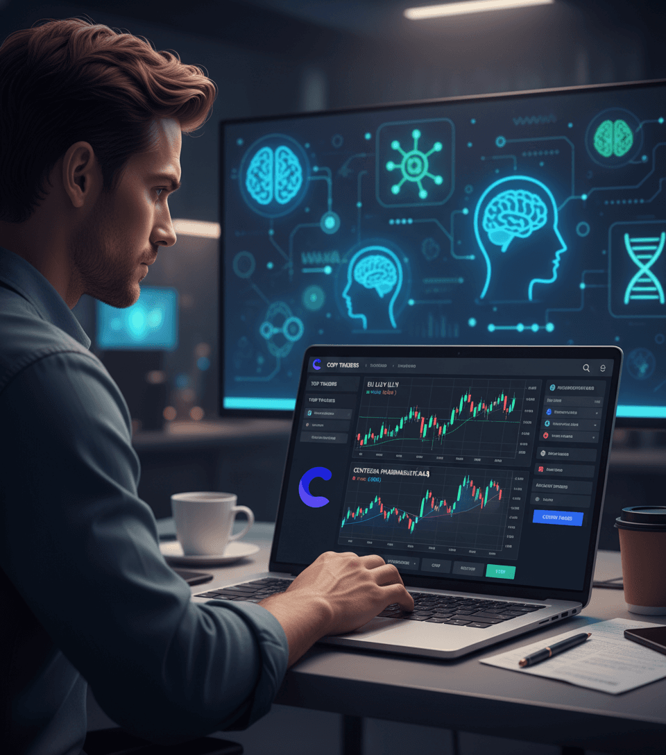 Trader using copy trading software with Eli Lilly and Centessa stock charts