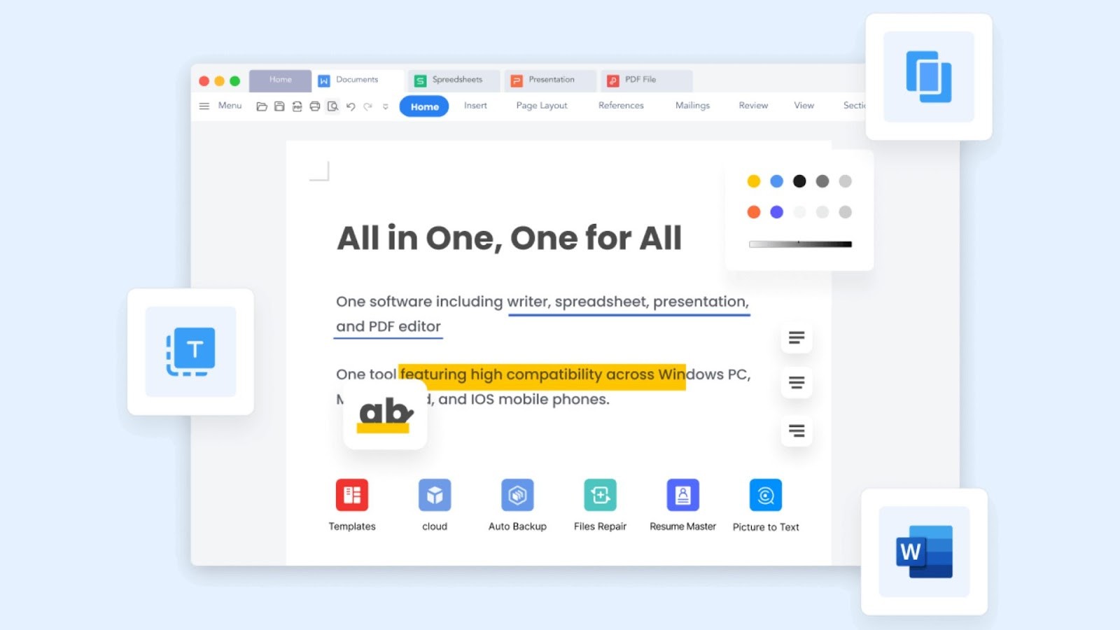 WPS Office's all-in-one interface with high compatibility