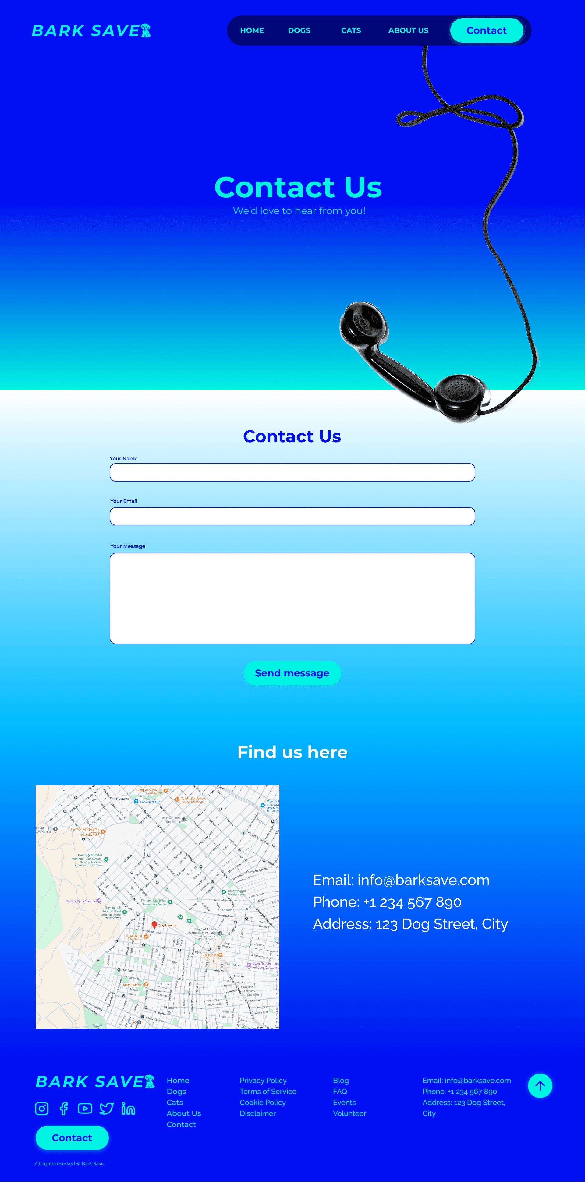 Kontaktside for BarkSave – eksempel på brukervennlig design og klar layout