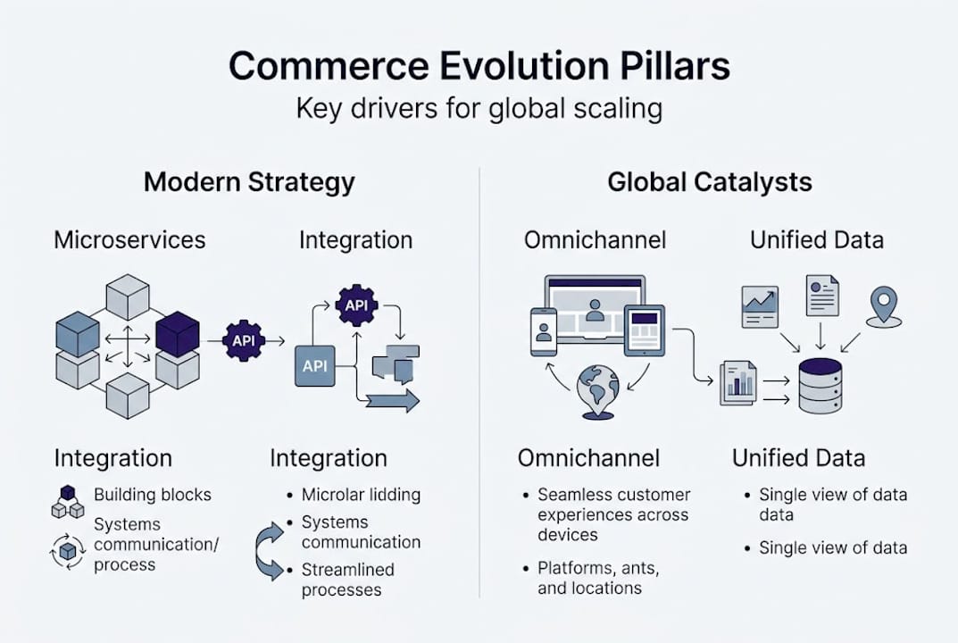 Infographic summarizing commerce evolution pillars