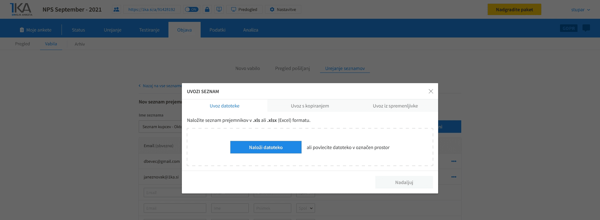 1ka invitation system - import recipients