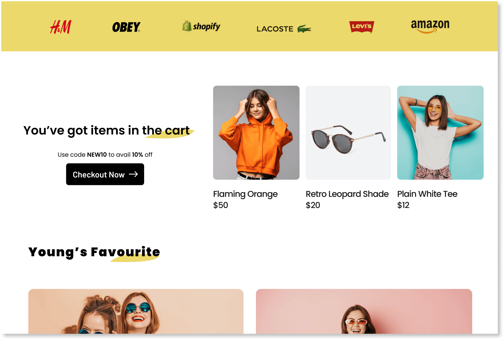 Embedded section with abandoned cart items and checkout link