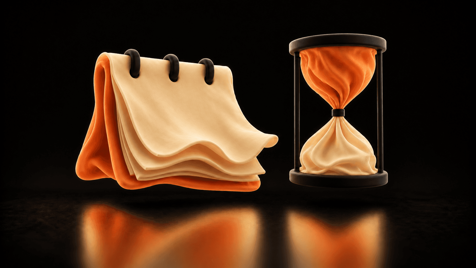 Separate cloth calendar and hourglass representing a review before a decision deadline.