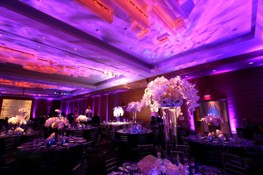Warm lighting creating an inviting wedding reception atmosphere