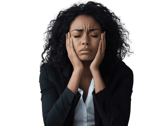 woman biting pencil while sitting on chair in front of computer during daytime
