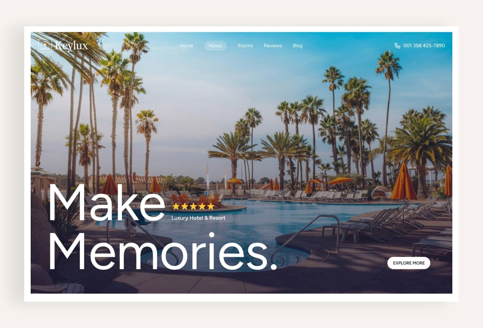 Keylux luxury resort and hotel website template designed in Framer