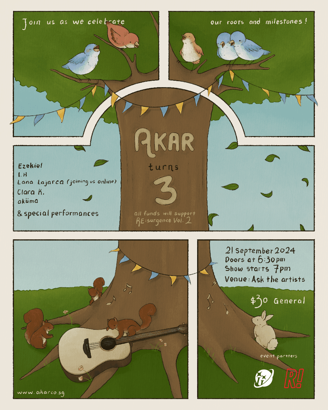 Cover poster for AKAR Turns 3 event