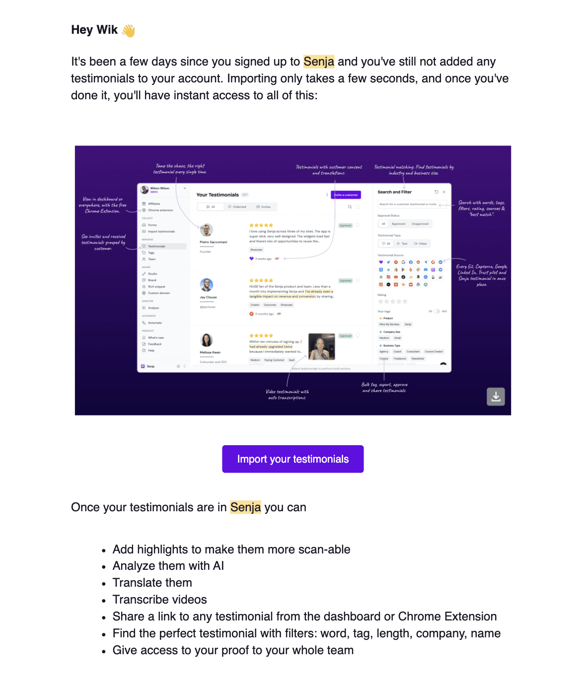 Senja onboarding sequence