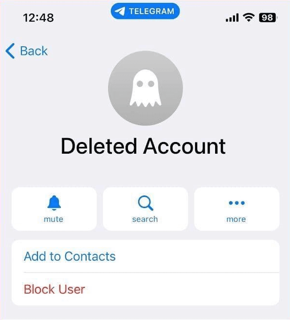 Deleted account on telegram