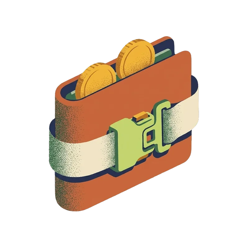 A wallet strapped shut with a seatbelt buckle
