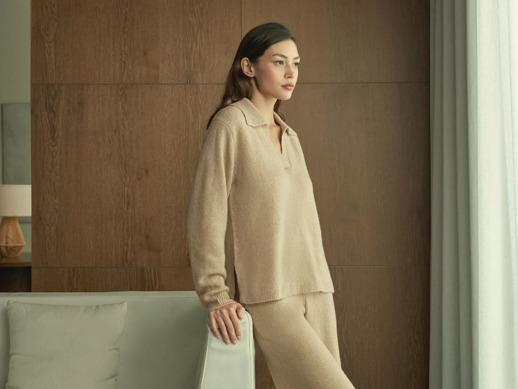 Sand knit set between takes in the studio