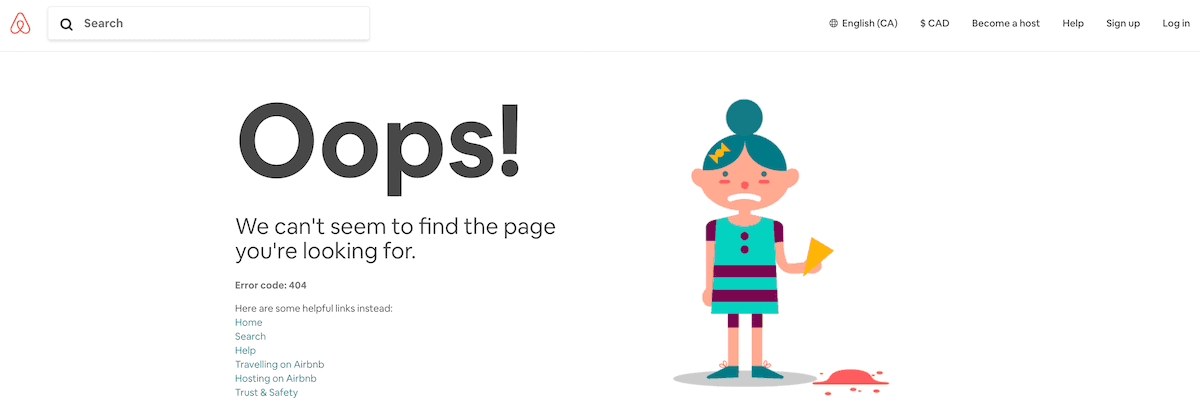 The 404 page for AirBnb.com