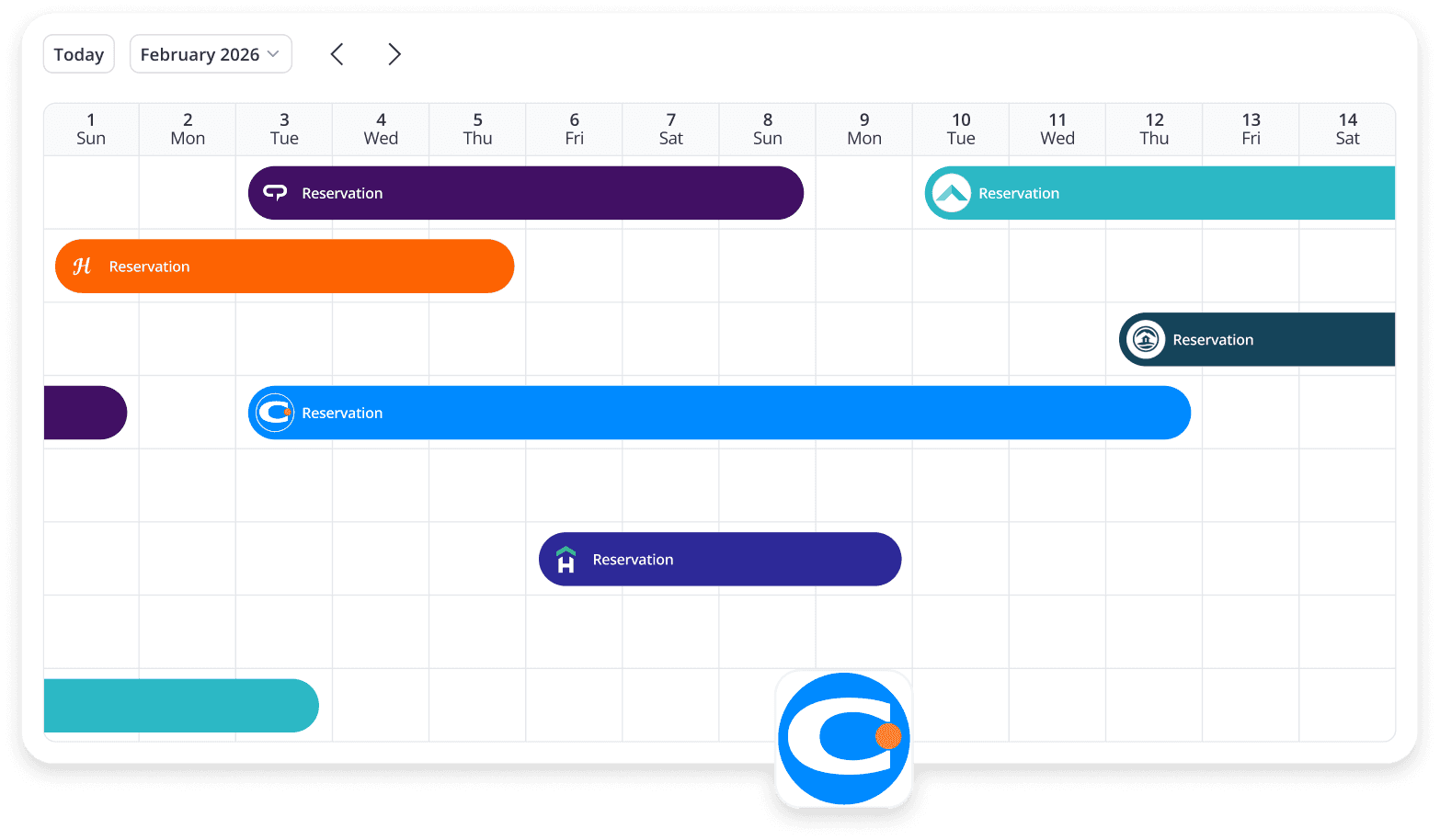 PMS Calendar with bookings