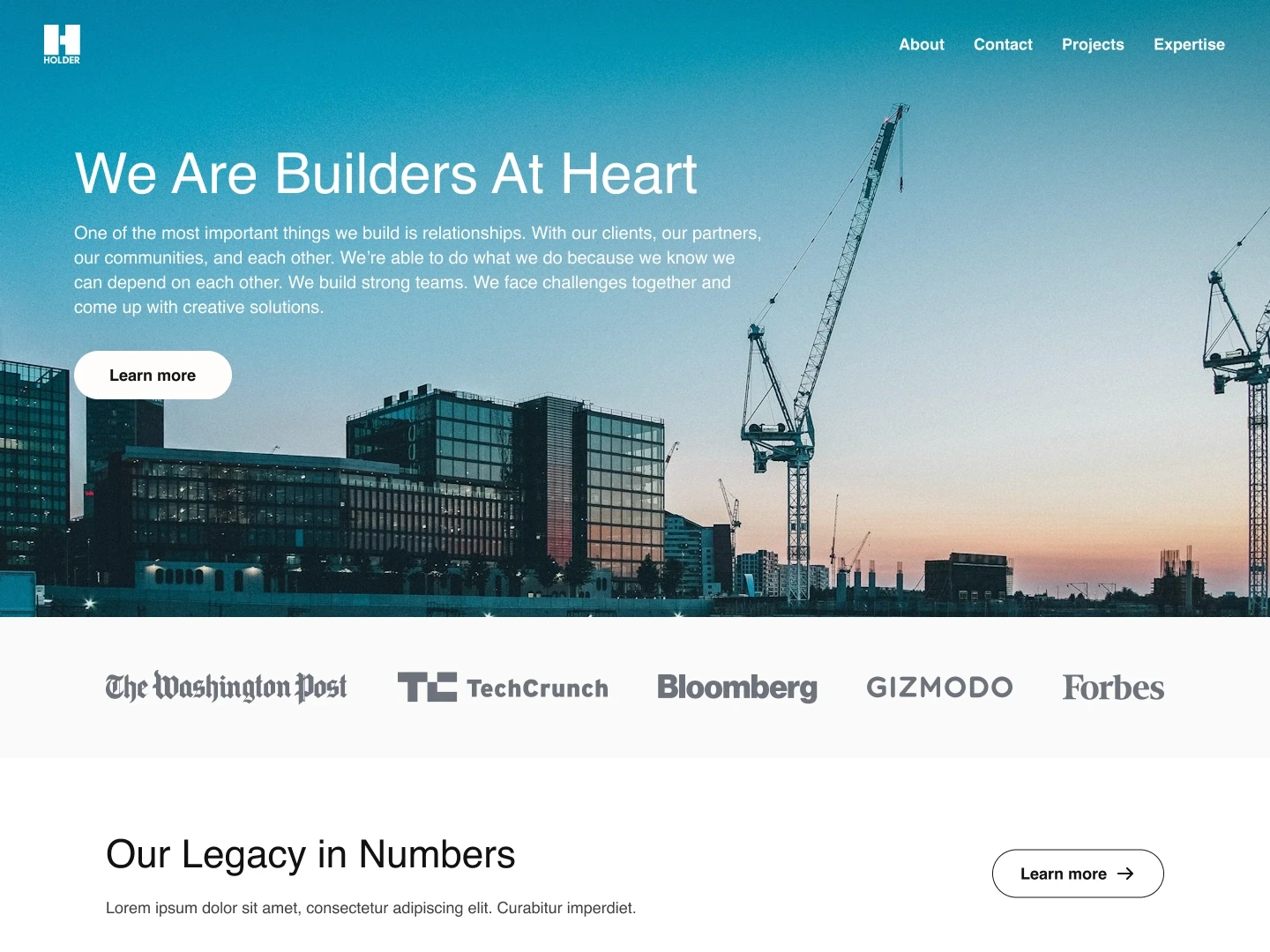 Website design for Holden - construction company homepage