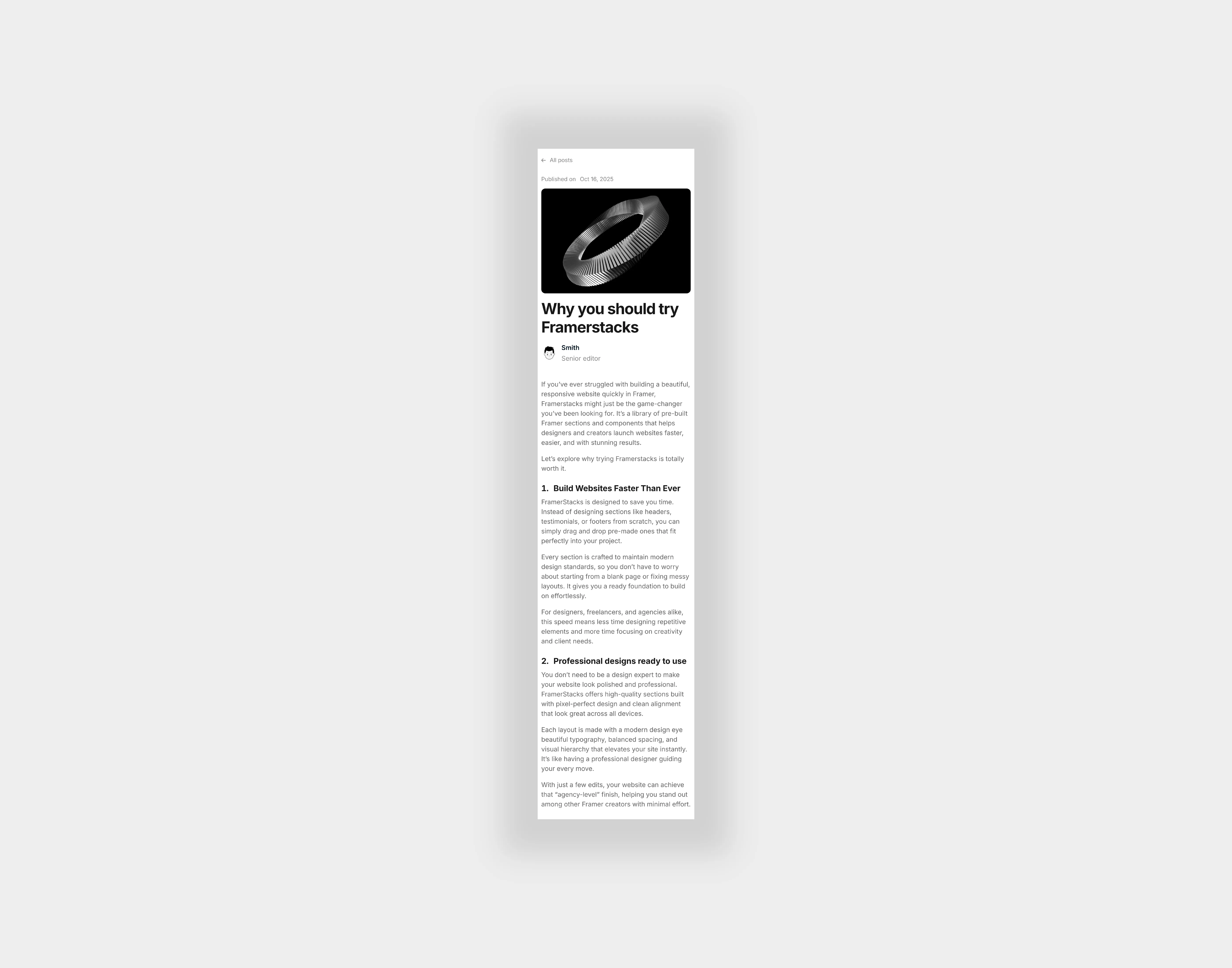 A light themed cms blog detail page design for mobile devices
