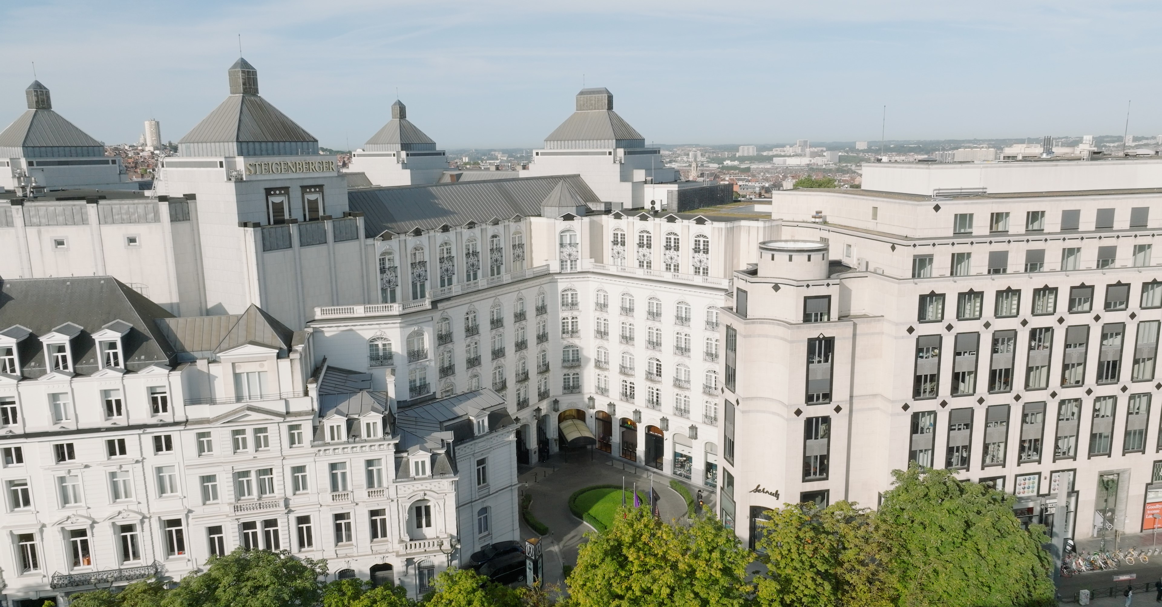 Aerial view - Drone shot of the Steigenberger Wiltcher's Icon hotel in Brussels