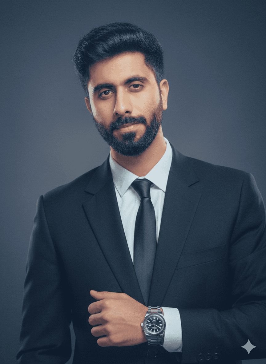 Portrait of portfolio creator – back view