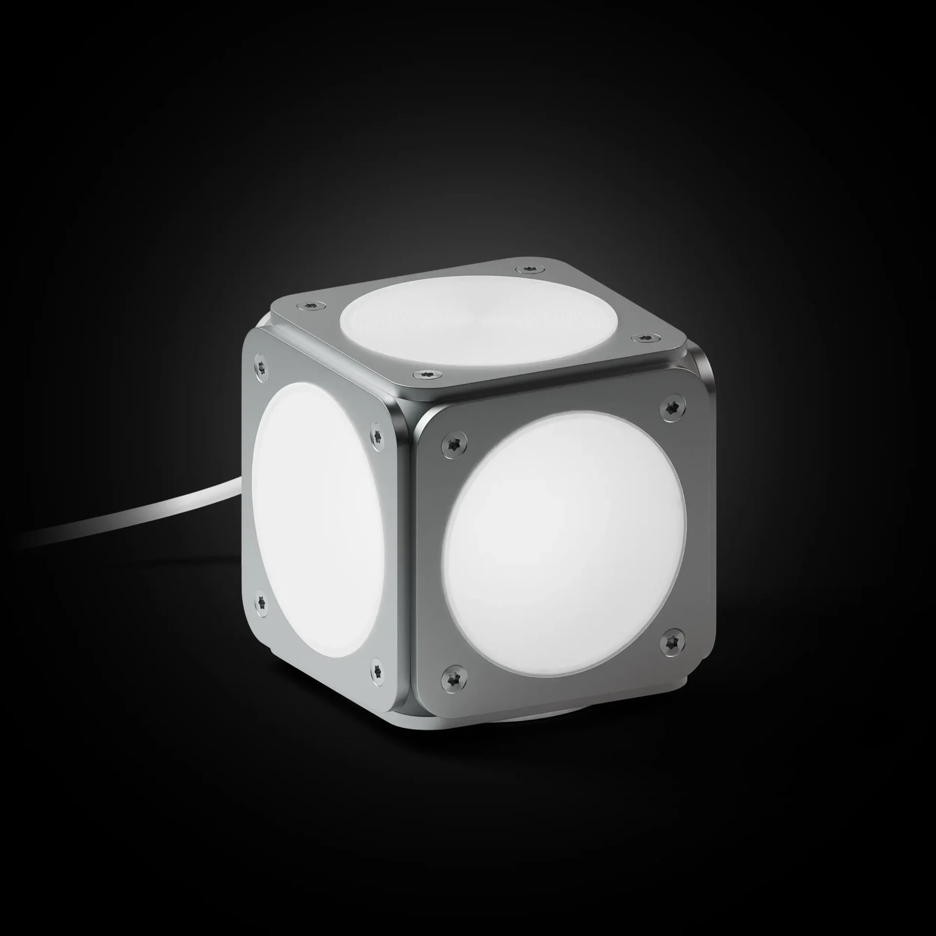 Momentum Studio Cube Lamp, anodized aluminium plates framing 3D printed diffuser panels