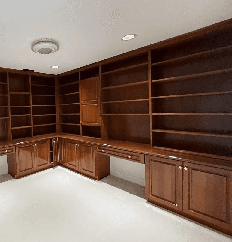 Finished project with warm-toned millwork