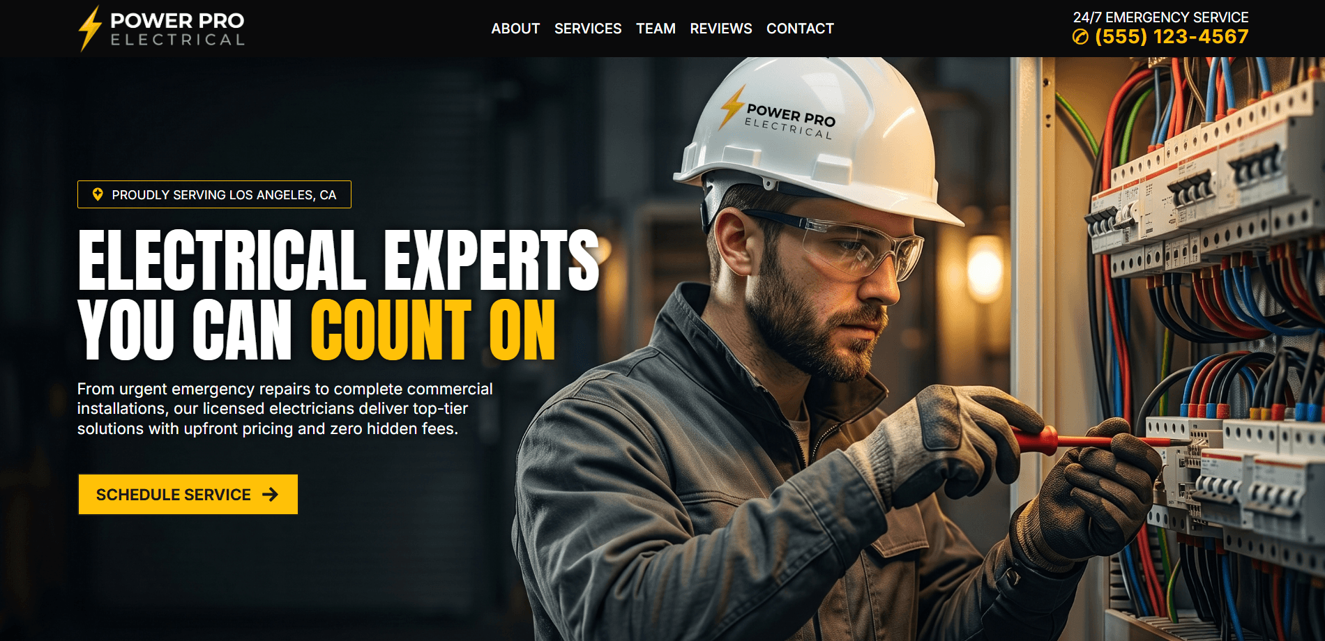 Electrician Pro Carrd template desktop preview