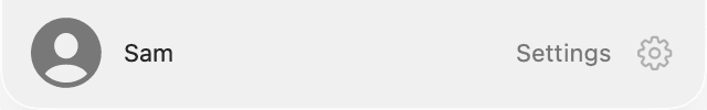 The profile button at the bottom of the sidebar, showing Sam and Settings.