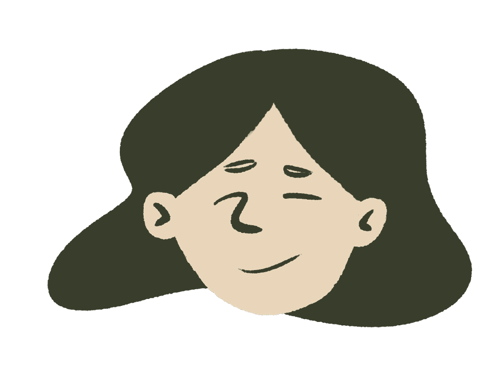 Illustration of a girl's head, smiling.