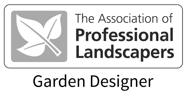 Logo of the Association of Professional Landscapers, featuring a leaf and the title "Garden Designer."