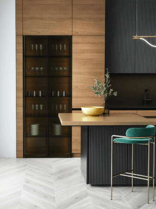 Clean kitchen with wooden flooring