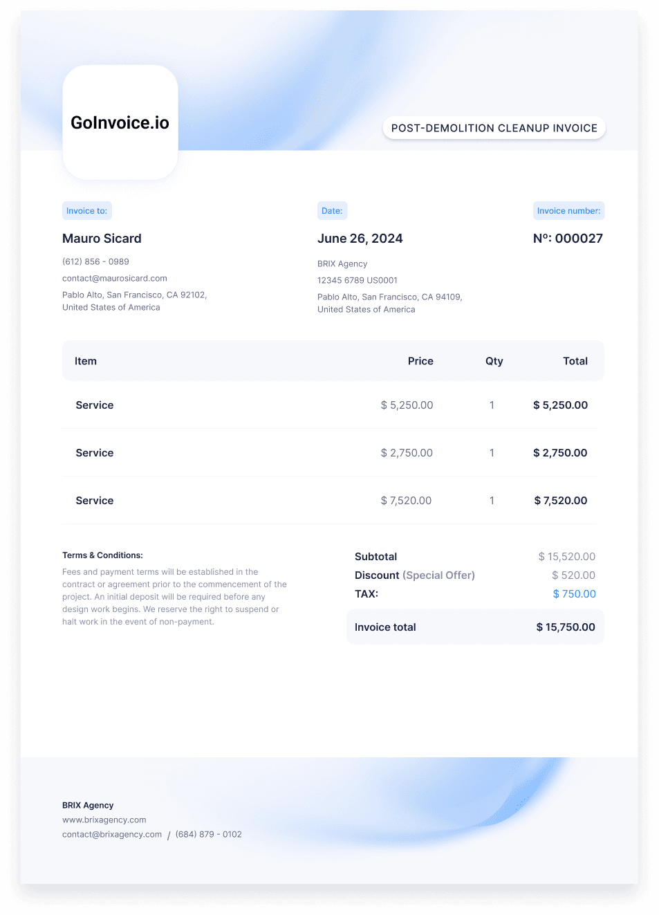 Post-Demolition Cleanup Invoice