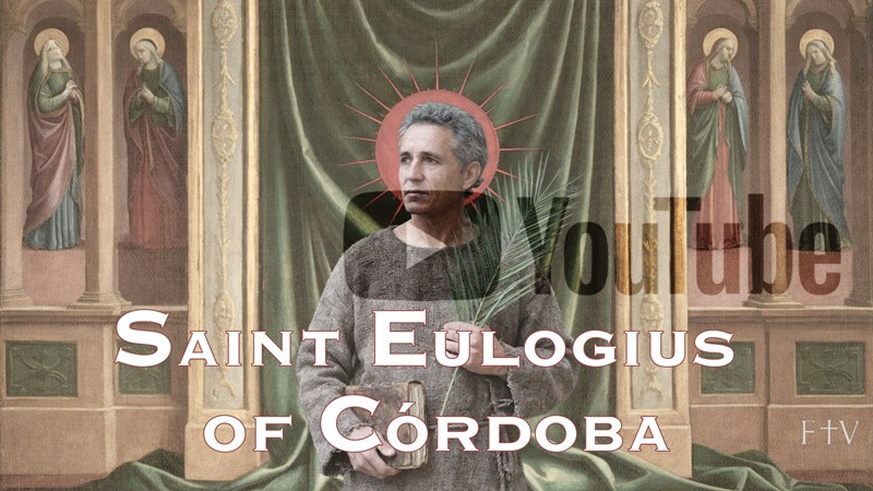 Sacred artwork by Faith and Verse. © Faith and Verse, 2026. All rights reserved. Portrait of Saint Eulogius of Córdoba, priest and martyr, veiled under YouTube logo.