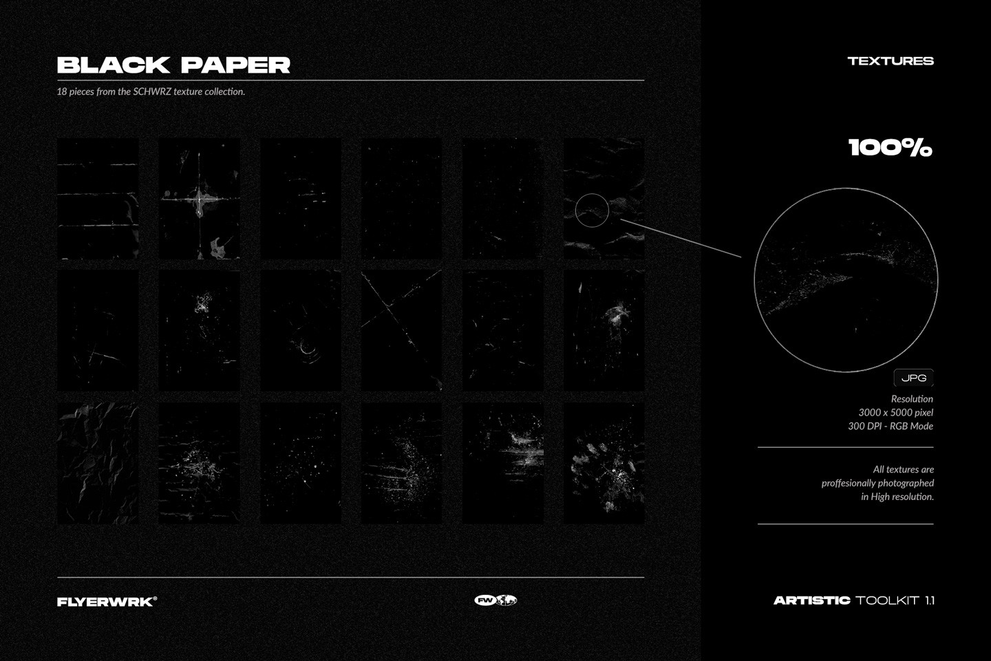 Artistic Toolkit 1 black paper textures with distressed grit and vintage grain for dark design backgrounds