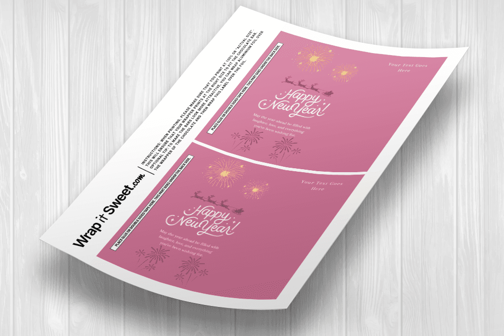 Modern pink minimalist New Year chocolate bar wrappers for Hershey's 1.55oz bars. Editable on Canva with link in PDF for parties, gifts, and celebrations!