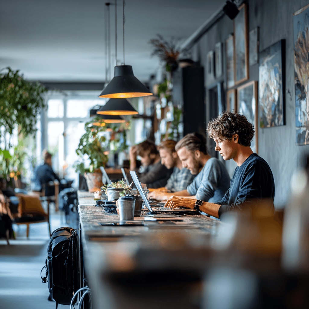Team members focused working on a coworking blog