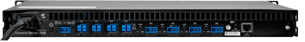 Rear panel of Connect Series 704 amplifier