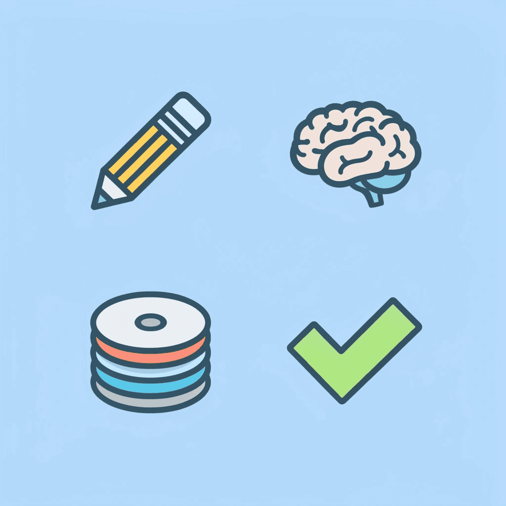 Four-icon grid displaying the four main document review capabilities: grammar, clarity, structure, and rewriting